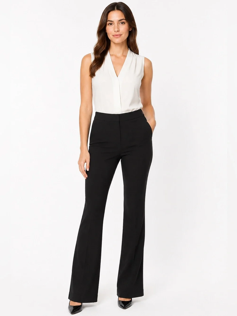 Ramy Brook Lincoln Black Luxe Crepe Flare Dress Pants Trousers Size 6 Stretchy